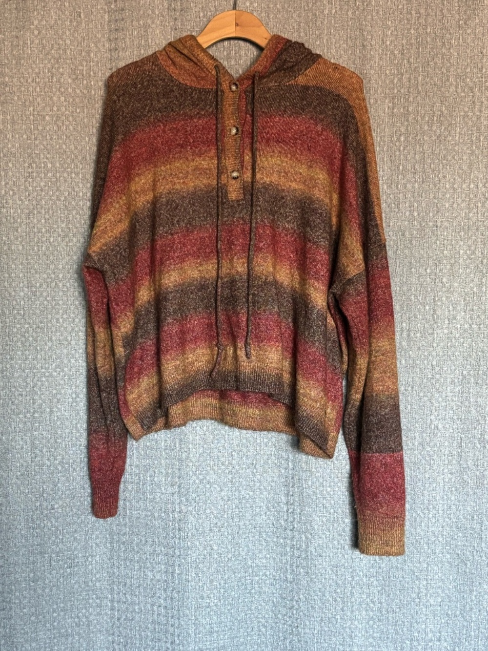 Volcom Hooded Striped Knit Pullover Sweater XL Boho Earth Tone